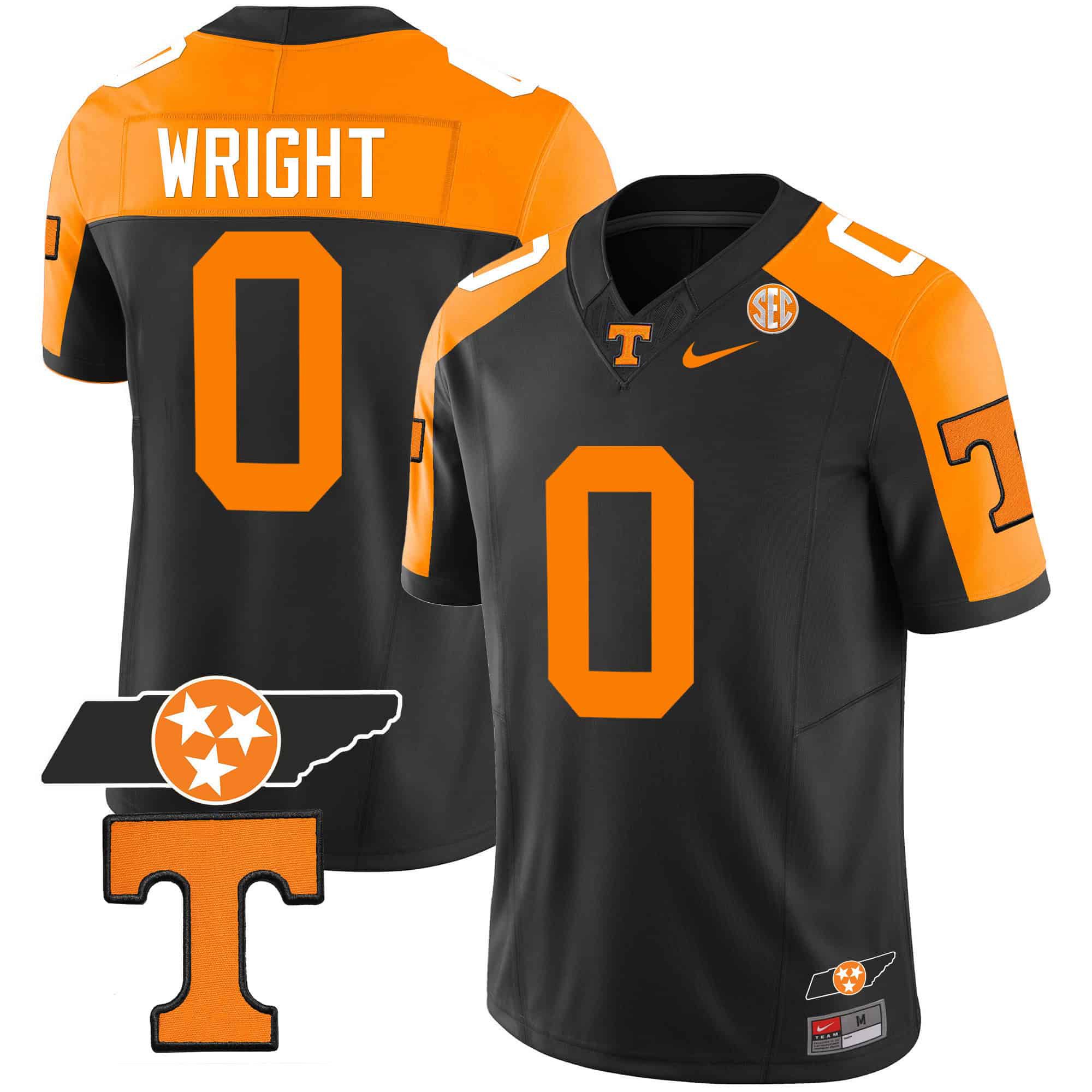 Men Tennessee Volunteers #0 Wright Black 2024 Nike Checkerboard & Alternate NCAA Jersey style 2